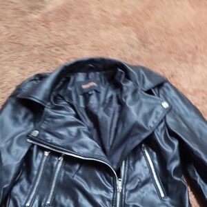 Wilsons Leather Black Moto Jacket with Diagonal Zipper and Wide Lapel